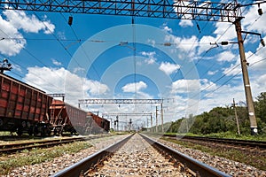 Industrial railway - wagons, rails and infrastructure, electric power supply, Cargo transportation and shipping concept