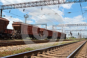 Industrial railway - wagons, rails and infrastructure, electric power supply, Cargo transportation and shipping concept