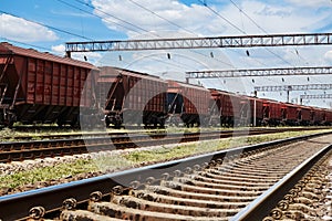 Industrial railway - wagons, rails and infrastructure, electric power supply, Cargo transportation and shipping concept