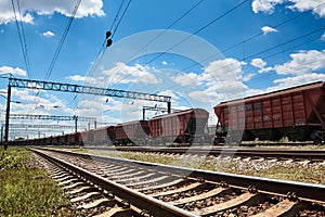 Industrial railway - wagons, rails and infrastructure, electric power supply, Cargo transportation and shipping concept