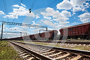 Industrial railway - wagons, rails and infrastructure, electric power supply, Cargo transportation and shipping concept