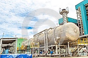 Demineralized water tank and multi effect desalination plant (MED) at industrial power plant.