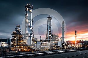 Industrial Refinery at Sunset: Engineering and Energy Production Landscape Generative AI