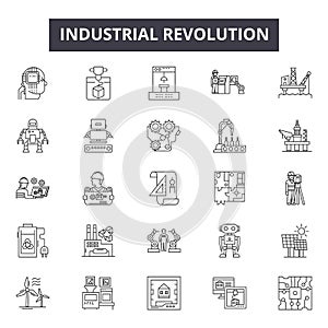 Industrial revolution line icons for web and mobile design. Editable stroke signs. Industrial revolution outline concept