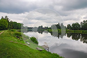 Industrial river steel gray sky