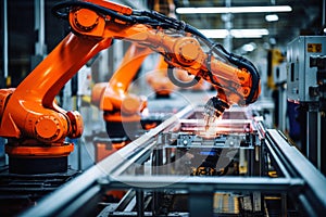 An industrial robot arm in an autonomous production line