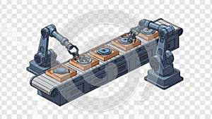 Industrial robot arm with control panel isolated on white background