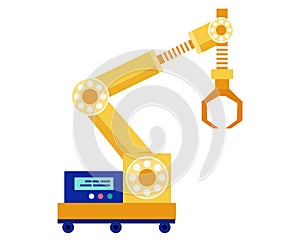 Industrial robot arm, factory automation, robotic machinery, automated manufacturing equipment vector illustration