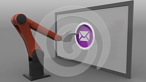 Industrial robot arms pushing Send mail buttons. Spam or newsletter concept. Seamless loop, 4K clip, ProRes