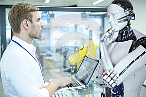 Industrial Robotic Engineer And Humanoid Robot photo
