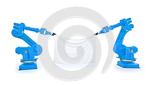 Industrial robots with a banner