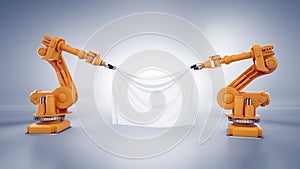 Industrial robots with a banner