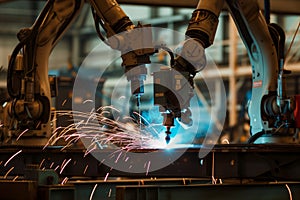 industrial robots welding in an aerospace facility