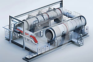 Industrial Rotary Kiln System: A Detailed 3D Model photo