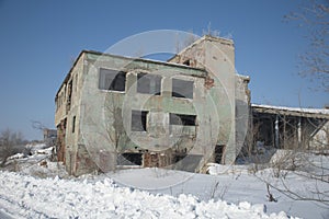 industrial ruined brick building, winter. Syzran