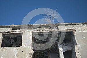 industrial ruined brick building, winter. Syzran