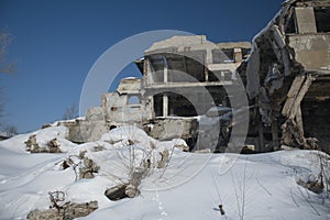 industrial ruined brick building, winter. Syzran