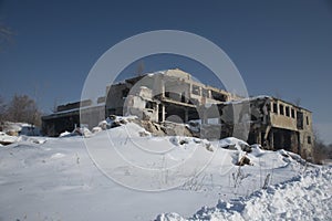 industrial ruined brick building, winter. Syzran