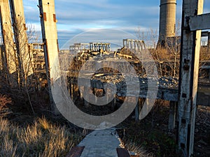 Industrial ruins at sunset