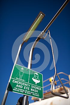 Industrial safety shower sign and eyes wash emergency station