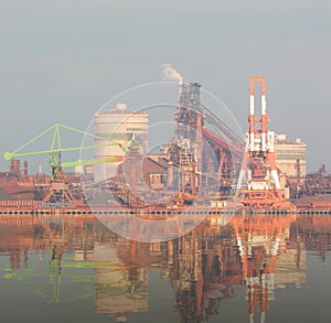 Industrial scene background. Landscape of industry at port.