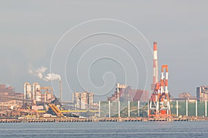 Industrial scene background. Landscape of industry at port.