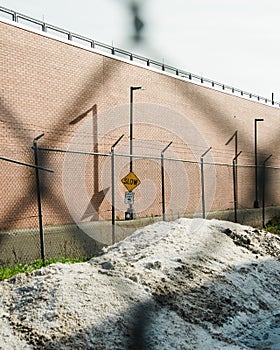 Industrial scene seen through a fence, in East Williamsburg, Brooklyn, New York City photo