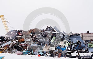 Industrial scrap-metal. Large scrap metal pile.