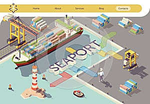 Industrial Seaport Flowchart Isometric Banner