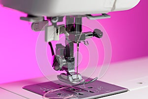 Industrial sewing machine close up