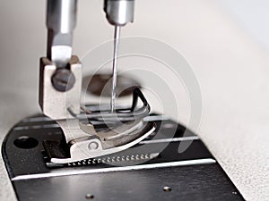 Industrial sewing machine detail close-up