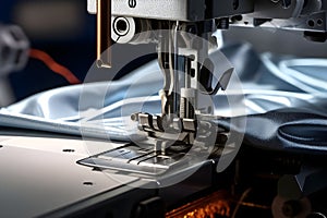 Industrial sewing machine with orange fabric - Ai Generated