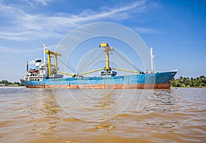 Industrial ship in Musi River, Palembang, Indonesia.