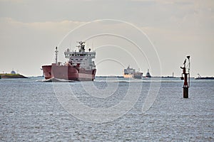 Industrial ships sailing near Rotterdam