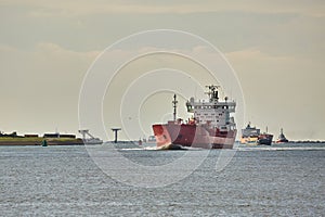 Industrial ships sailing near Rotterdam