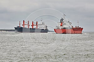 Industrial ships sailing near Rotterdam