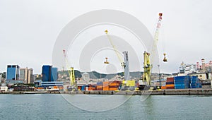 The industrial side of the harbor in Genoa, Italy.