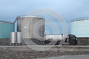 Industrial site with oil tanks