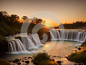 Industrial sites at sunset Capture the motion of the waterfall with a slow shutter speed Soft made with generative ai