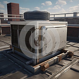 An industrial-sized air conditioning unit on the roof of created with generative AI