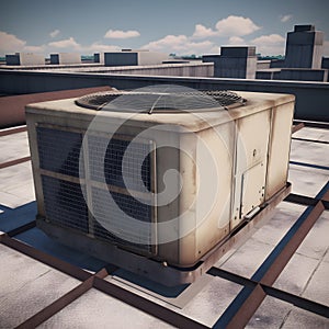 An industrial-sized air conditioning unit on the roof of one created with generative AI