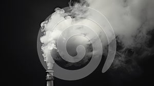 Industrial Smokestack Emitting White Smoke Against A Dark Background. Generative AI