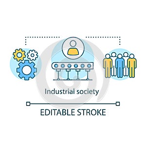 Industrial society concept icon. Labor industrialization idea thin line illustration. Urbanization, technological