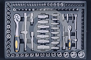 Industrial Socket Set inside Toolbox, Ratchet Socket Kit