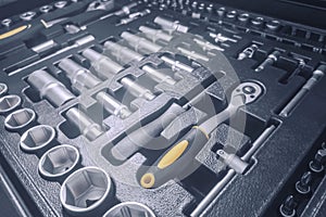 Industrial Socket Set inside Toolbox, Ratchet Socket Kit