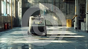 Industrial steam cleaner in a factory setting with tiled floors photo