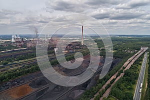 Industrial steel factory, iron works. Metallurgical plant. steelworks. Heavy industry in Europe, Poland, Dabrowa Gornicza. Air