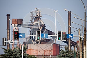 Industrial steel factory, iron works. Metallurgical plant. steelworks. Heavy industry in Europe, Poland, Dabrowa Gornicza. Air