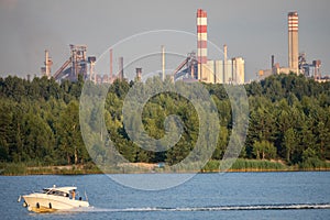 Industrial steel factory, iron works. Metallurgical plant. steelworks. Heavy industry in Europe, Poland, Dabrowa Gornicza. Air