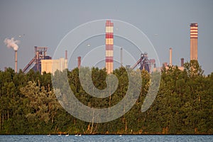 Industrial steel factory, iron works. Metallurgical plant. steelworks. Heavy industry in Europe, Poland, Dabrowa Gornicza. Air